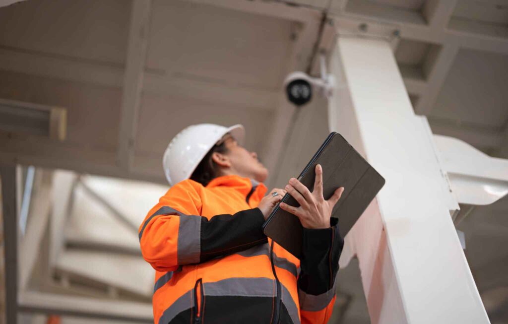 Technician evaluating smart surveillance system