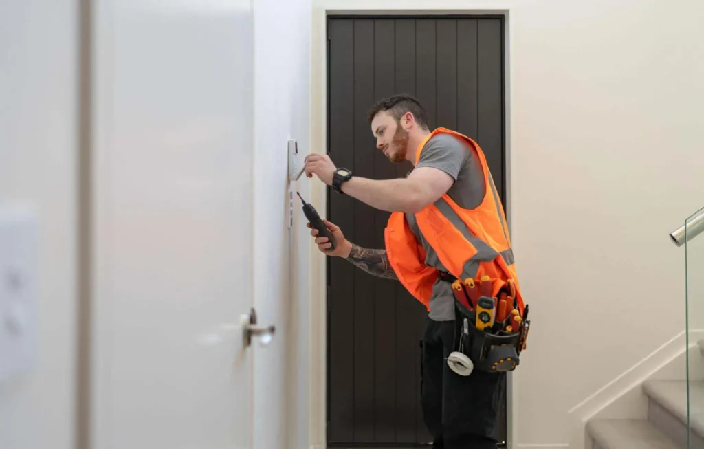 expert installing security alarm