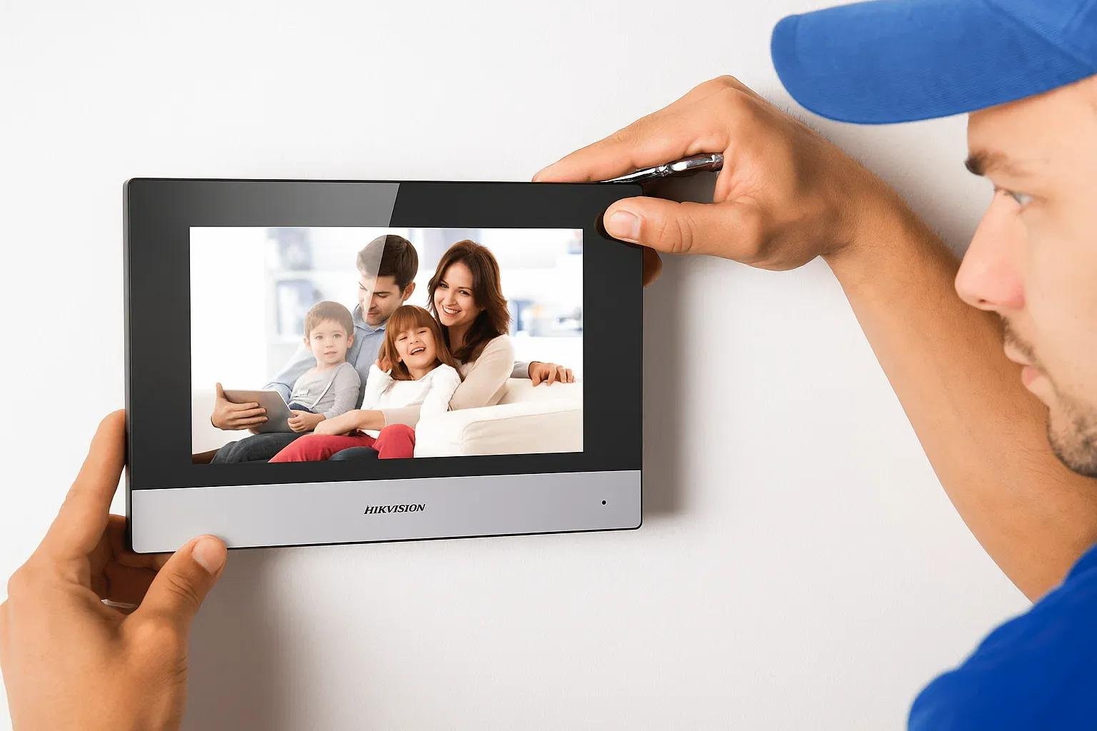 Video intercom monitor showing a visitor at the door of a Melbourne home