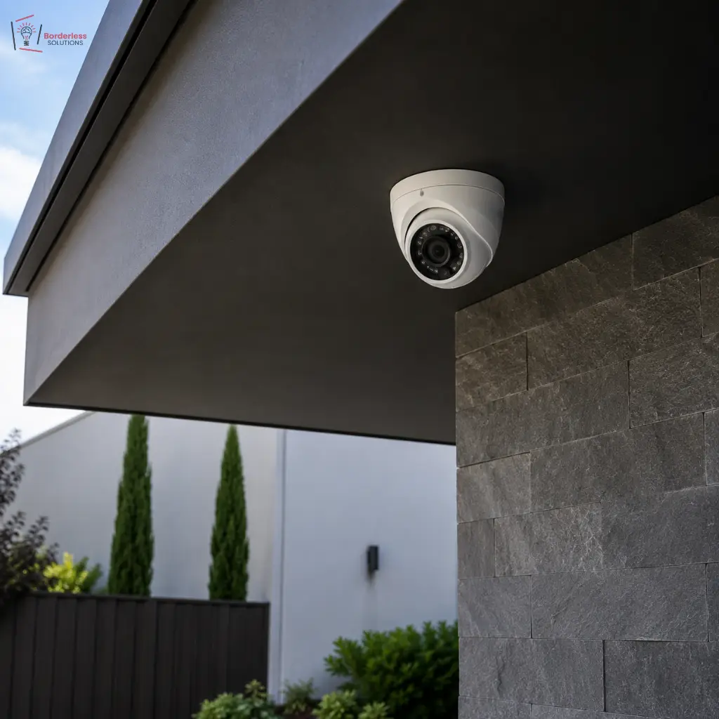 Camera fitted under established tree canopy at a Kew period home