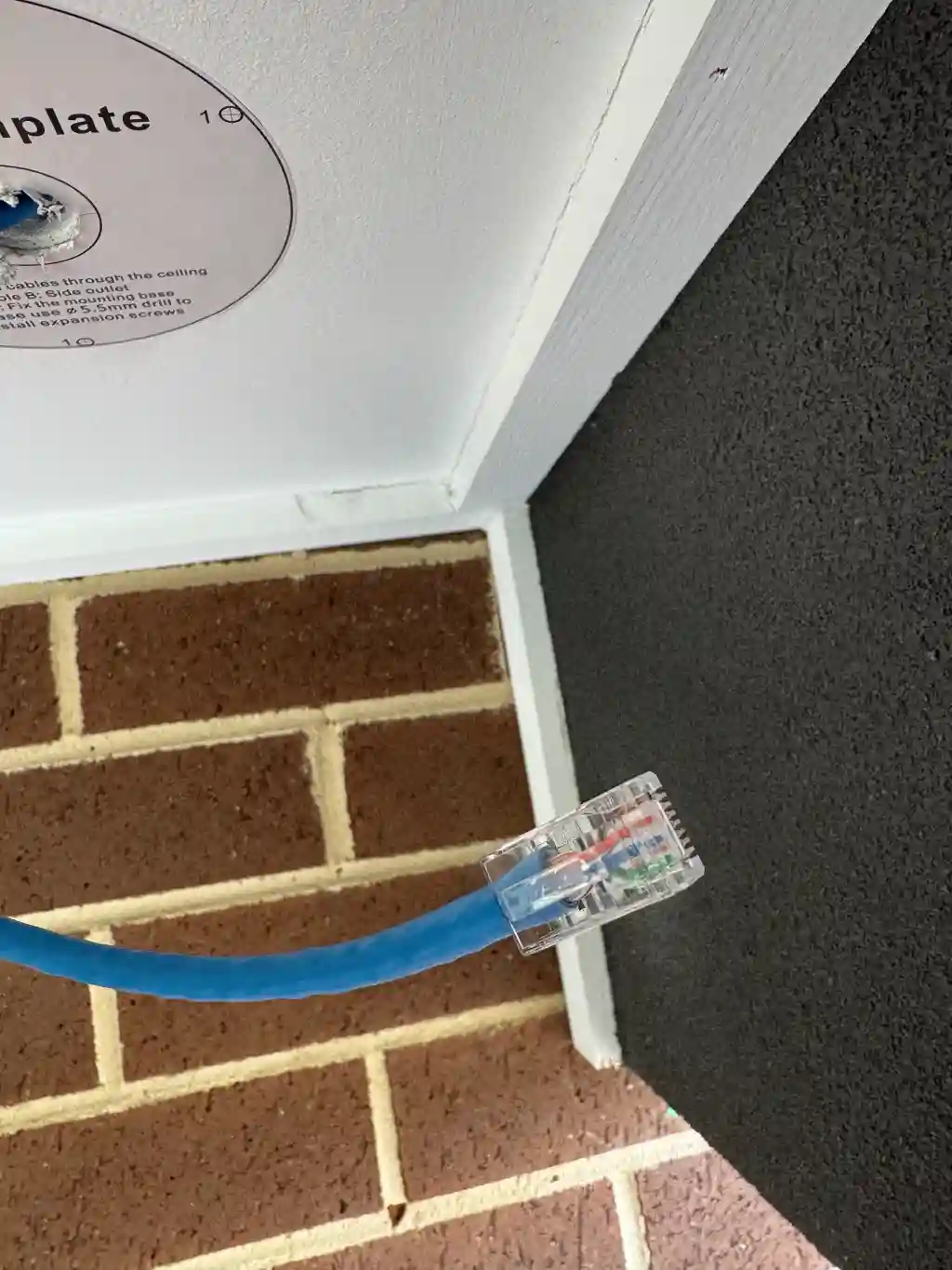 Terminated RJ45 connector and mounting template ready for equipment