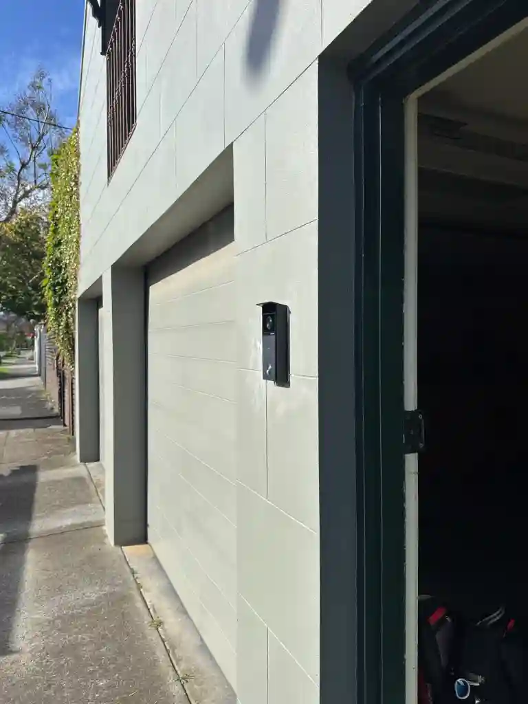 Video intercom fitted at a laneway garage entry