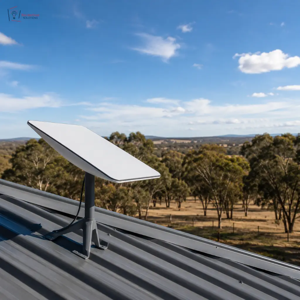 Satellite dish roof mounted on an acreage property near Bendigo
