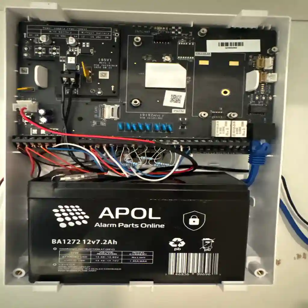 Alarm panel and backup battery fitted in a Templestowe dwelling