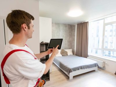 smart-home-automation-melton Technician using a tablet to configure smart home automation in a residential property in Melton. Borderless Solutions provides smart home solutions, CCTV, alarms, access control, intercoms, and automation services.
